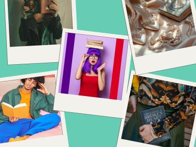 Fem billeder af bøger i forbindelse med forskellige stilarter